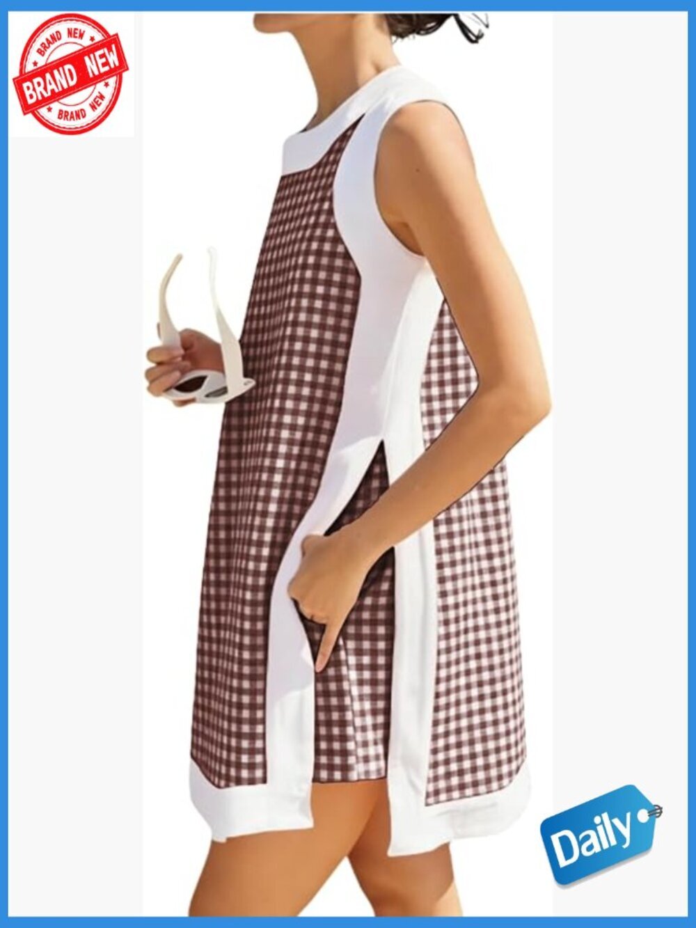 Women's 2 Piece Set Casual Color Block Sleeveless Plaid Pullover Top Matching